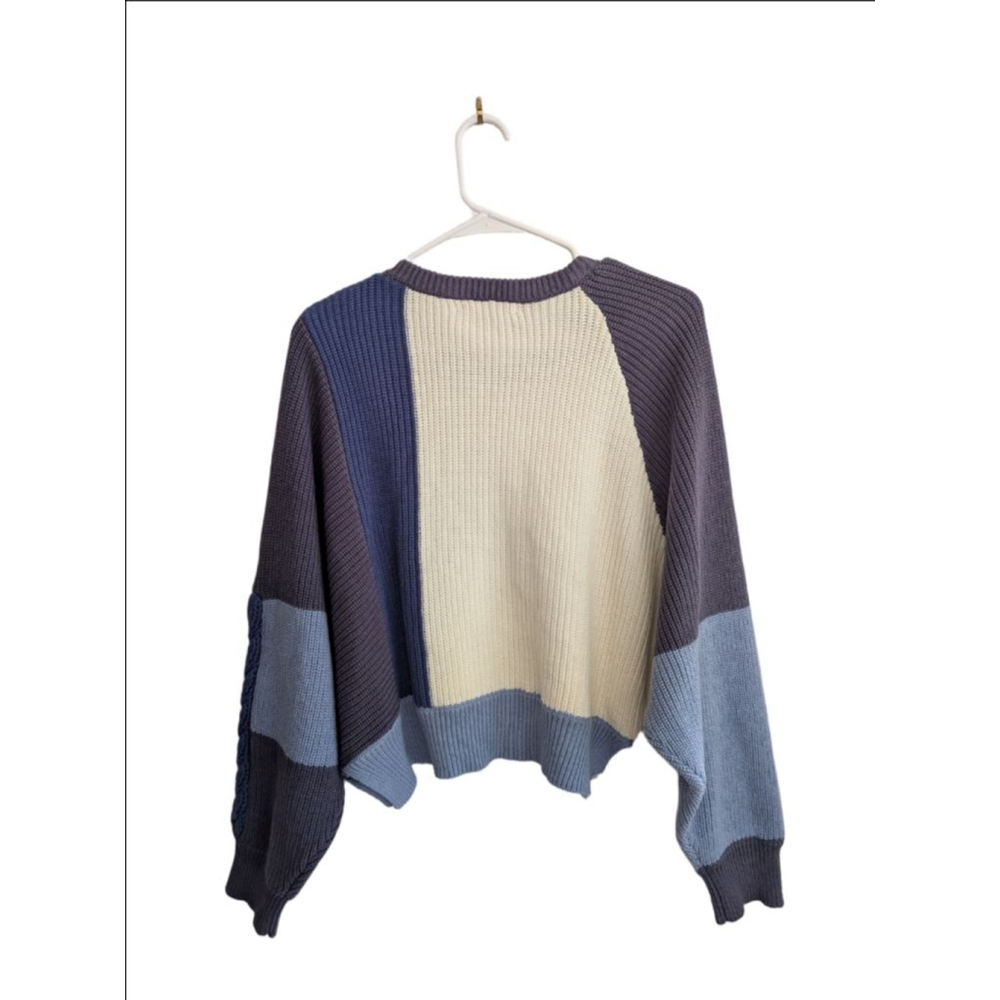 Women's Moon & Madison Colorblock Crew Neck Sweater L Blue White - Picture 4 of 7